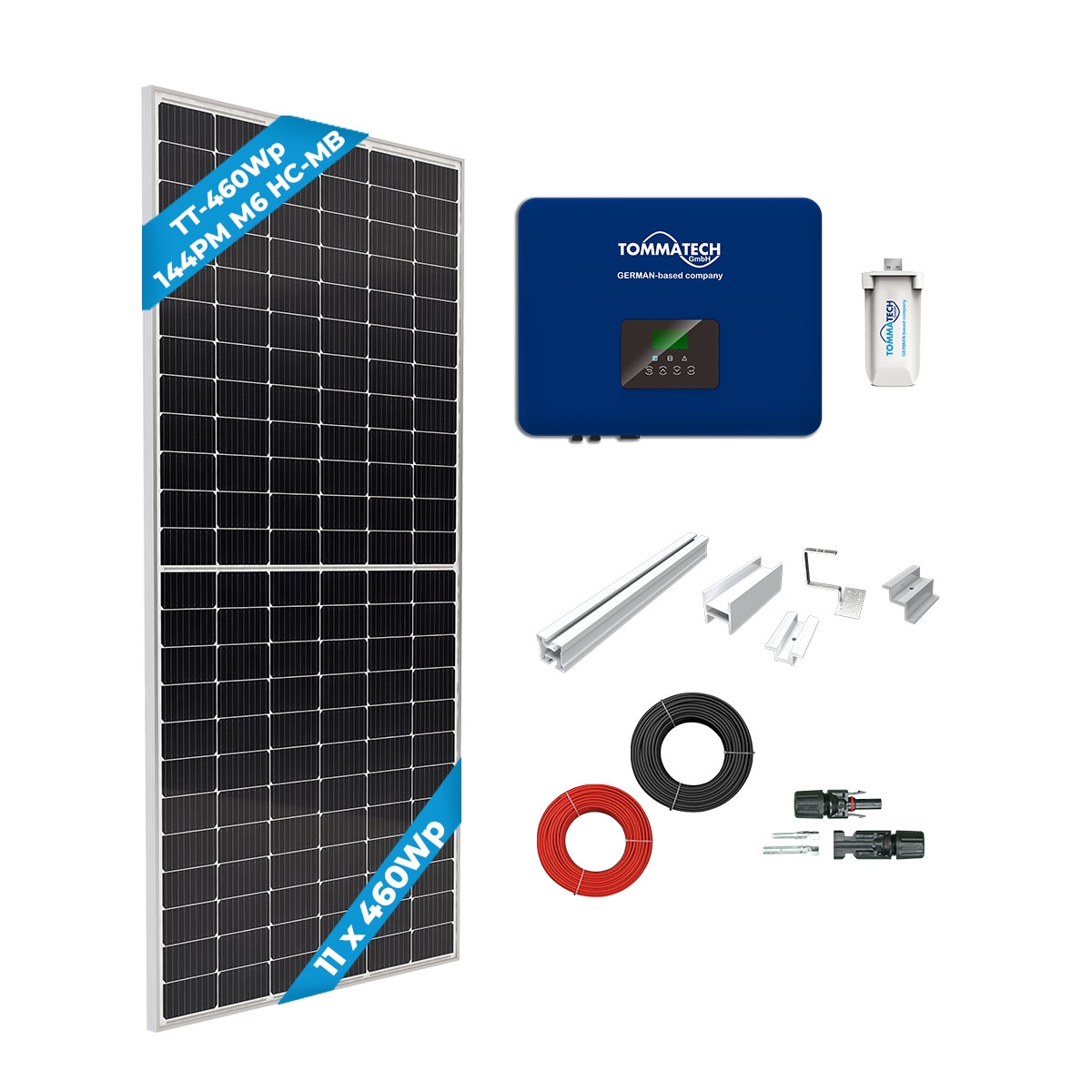 TommaTech 5kWe Tile Roof Three Phase On-Grid Solar Package