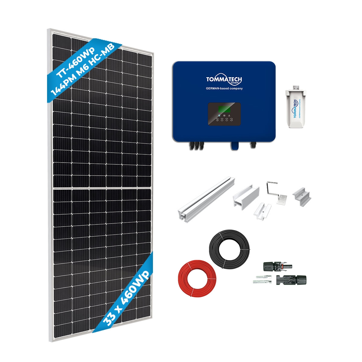 TommaTech 15kWe Ziegeldach-Dreiphasen-Solarpaket für die Netzeinspeisung