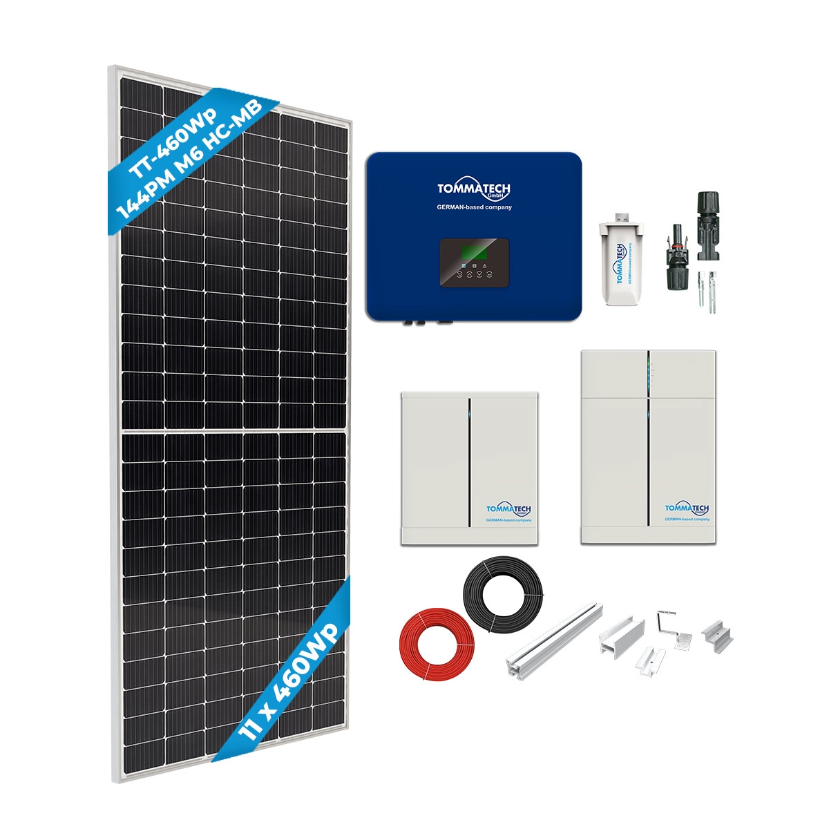 TommaTech 5kWe Tile Roof Three Phase Hybrid Solar Package