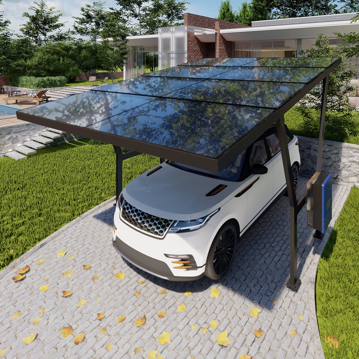 TommaTech 1 Car Solar(460Wp) Parking Lot/Carport (Galvanized Material)